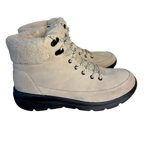 Sketchers On the Go Cream Off White Lace up Suede Shearling Ankle Boot Size 8.5 - Picture 5 of 8